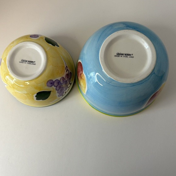 Lillian Vernon Fruit Nesting Bowls, Set of 2 Ceramic Apple 4.5"H x 7"W & Grapes - Picture 3 of 13